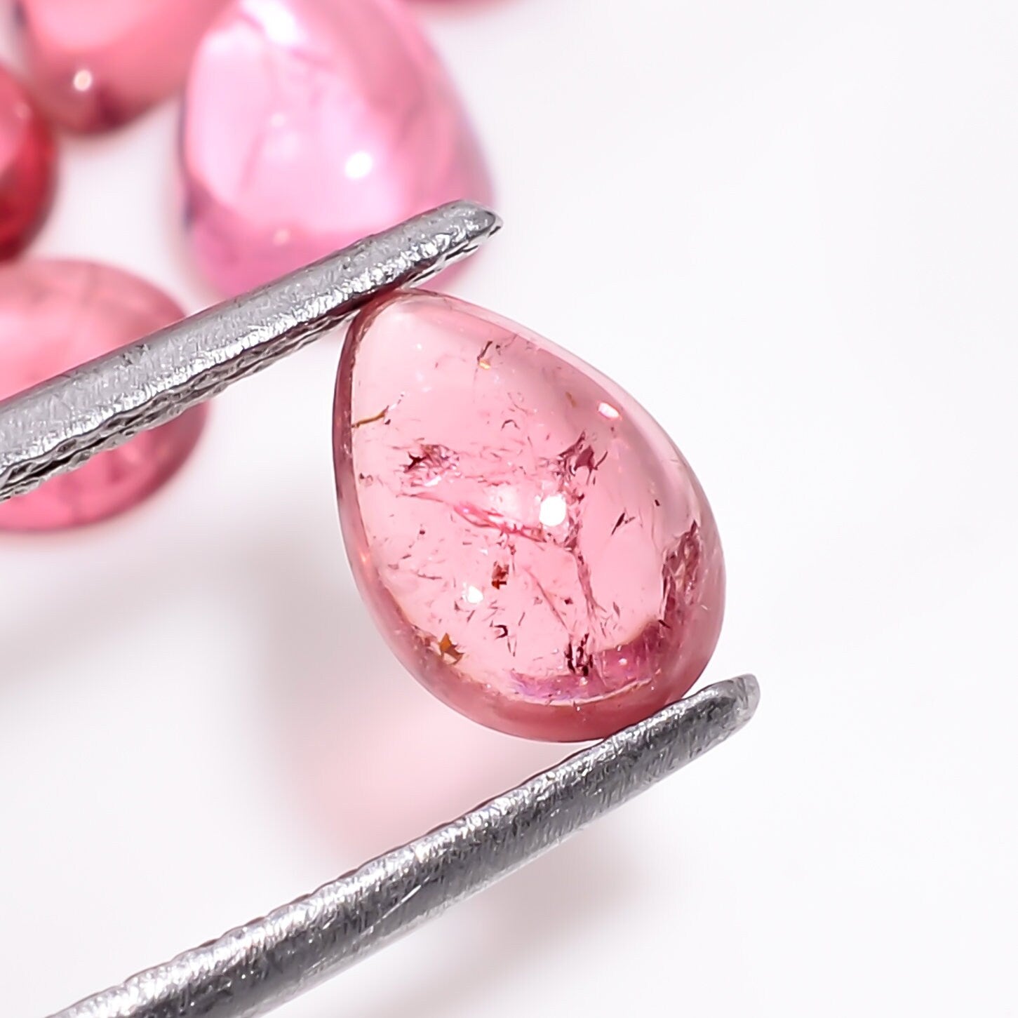 pink tourmaline pear shape cabochon loose gemstone 14 pcs lot
